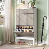 Garvee Mobile Porta Scarpe Con 2 Cassetti Ribaltabili, Organizzatore Fluted Stile Country, Gambe Metallo, Design Slim, Bianco+Grigio, Ingresso E Corridoio