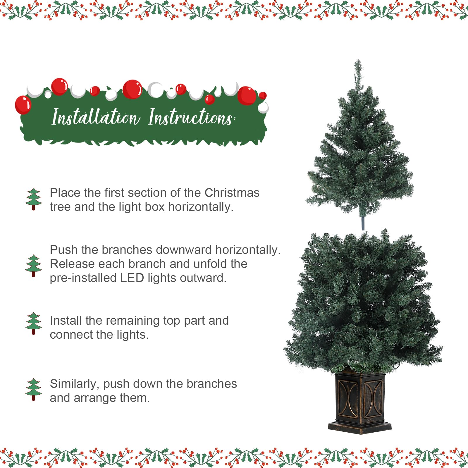 Albero di Natale artificiale Garvee da 4.5 piedi verde con 300 luci LED, 8 modalità di illuminazione, anche in PVC per casa e fisso, base in cemento, denso e realistico