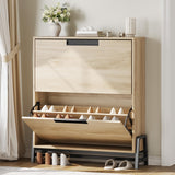 Garvee Mobile Porta Scarpe con 2 Cassetti Ribaltabili, Organizzatore Moderno, Gambe in Metallo, Capienza Ampia, Rovere, Adatto Ingresso e Soggiorno - Oak