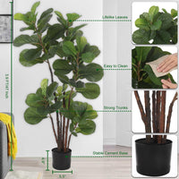 Albero artificiale Garvee Ficus Lyrata da 4 piedi con 72 foglie e robusto vaso in cemento per casa e ufficio, facile da pulire, verde scuro