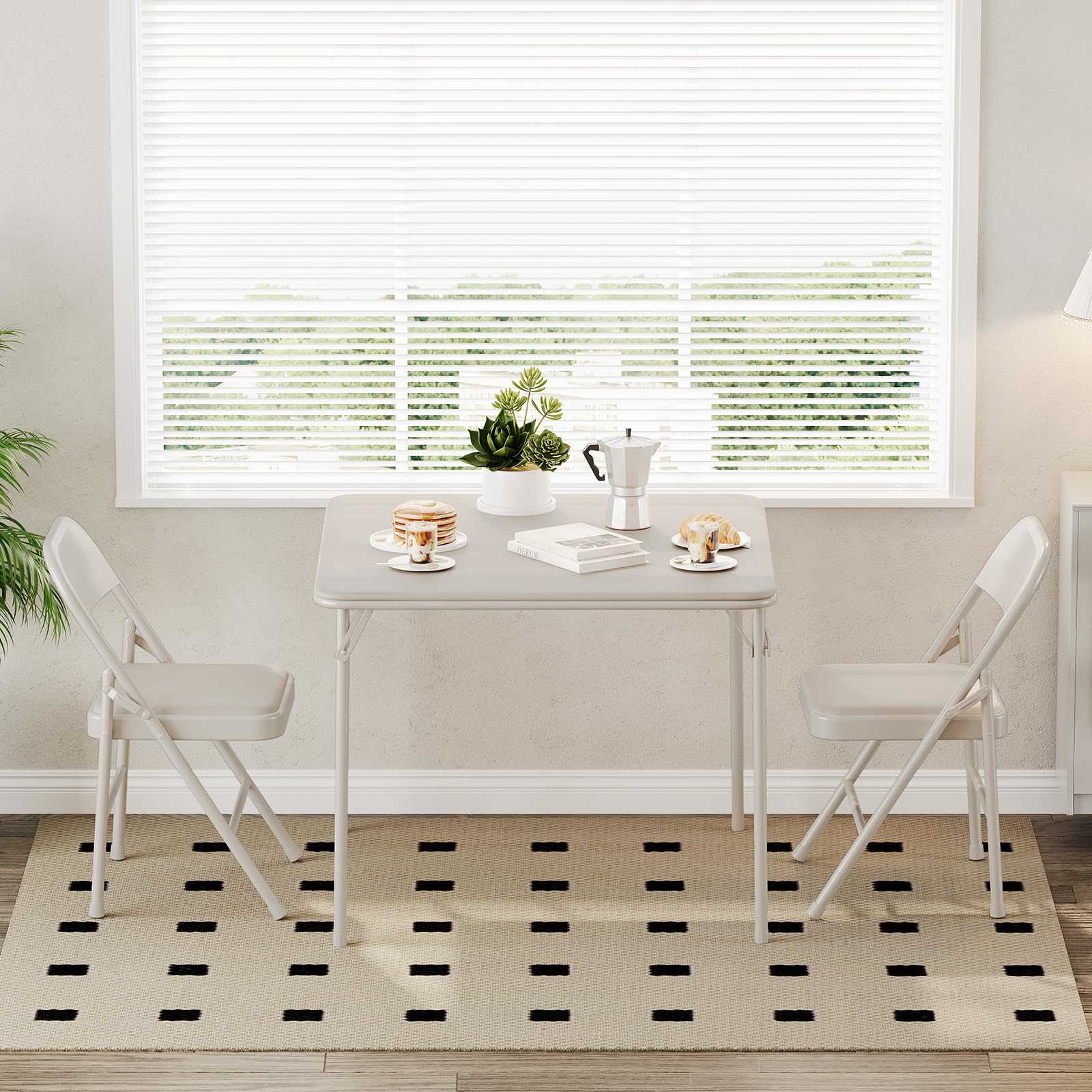 Tavolo pieghevole Garvee da 33,6 pollici con cuscino in PU, struttura in metallo, antiscivolo, per ufficio e campeggio, beige, versatile