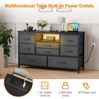 Cassettiera in tessuto Garvee con 8 cassetti, porta TV con prese LED per camera da letto, soggiorno, TV da 55'' in MDF beige