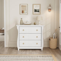 Cassettiera Garvee a 3 cassetti, moderna, camera da letto, legno bianco, maniglie in metallo, robusta, versatile, soggiorno, corridoio
