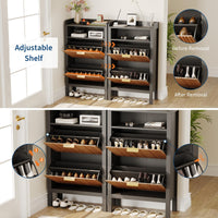 Scarpiera Garvee con 2 cassetti a ribalta, design scanalato, MDF e metallo, per corridoio e soggiorno, grande, bianco