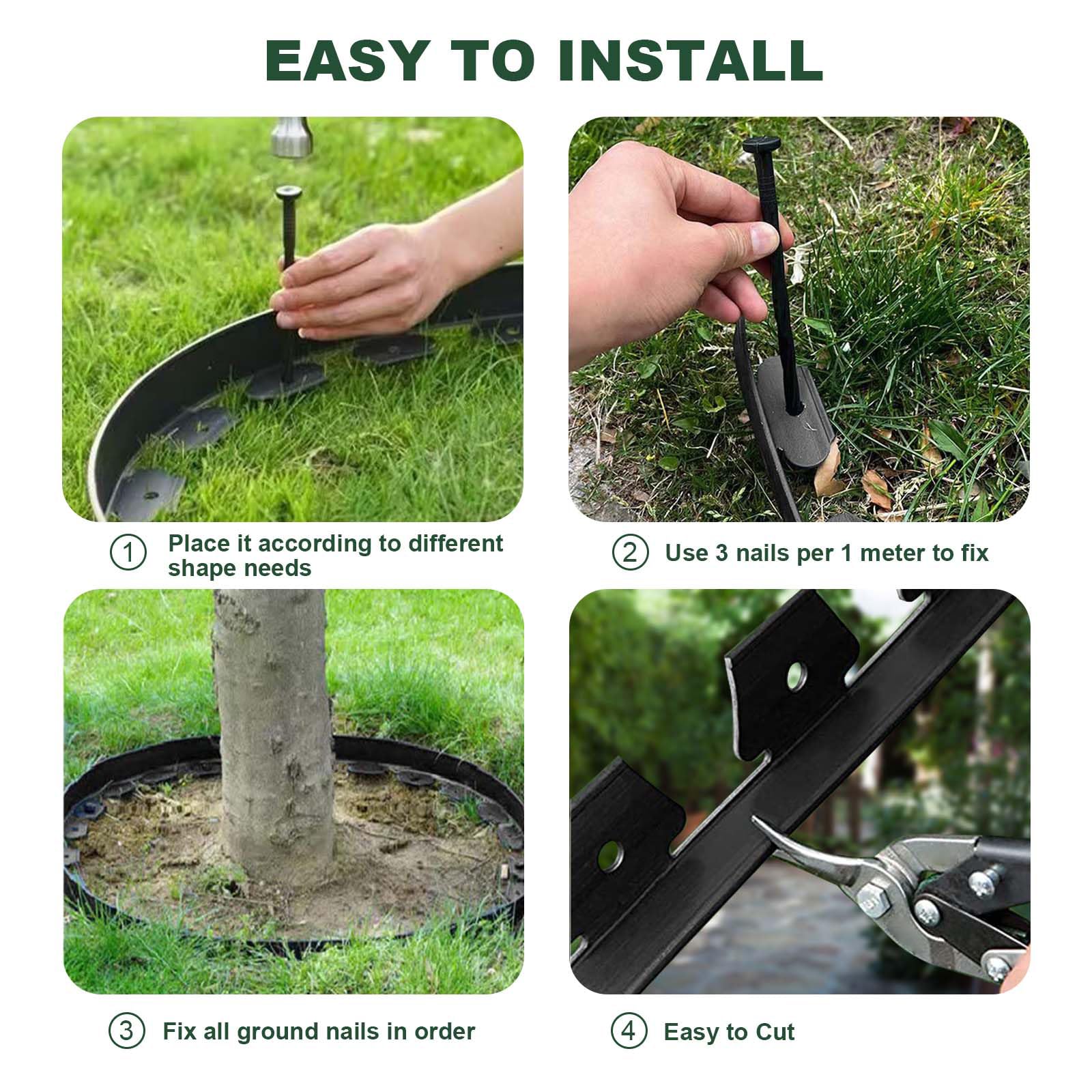 Kit di bordatura da giardino Garvee da 10 m in materiale PE flessibile, altezza 10 cm, per aiuole e sentieri con 30 picchetti resistenti, senza bisogno di scavare