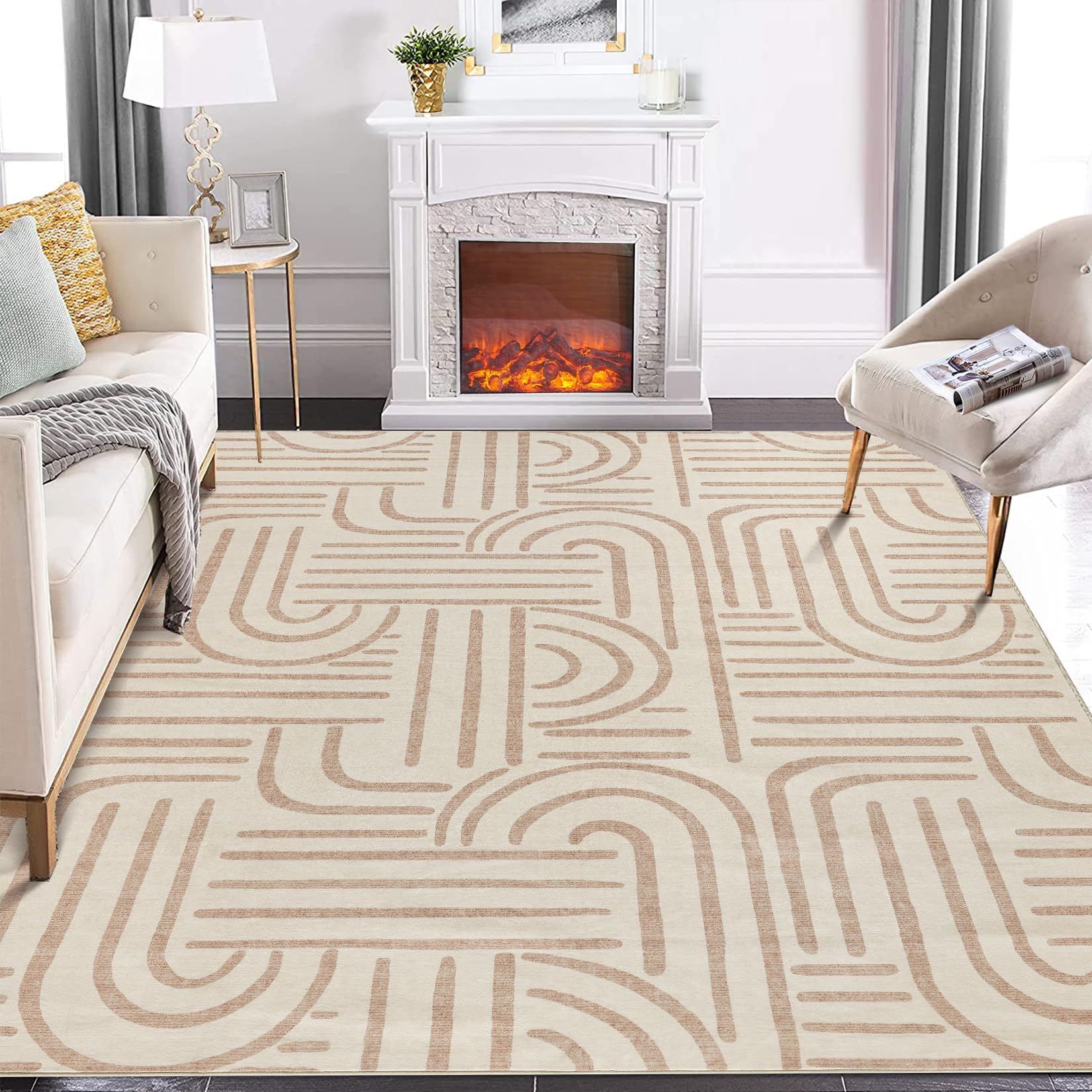 Garvee Teppich 80x150 cm Geometrico Grigio, Lavabile & Antiscivolo, Morbido Imitazione Cashmere, Moderno Design per Soggiorno e Camera