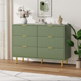 Garvee Kommode 6 Schubladen Wellenfront Gold Griffe Beine MDF Rollschienen Kippschutz Wohnzimmer Schlafzimmer Avocadogrün - Avocadogrün
