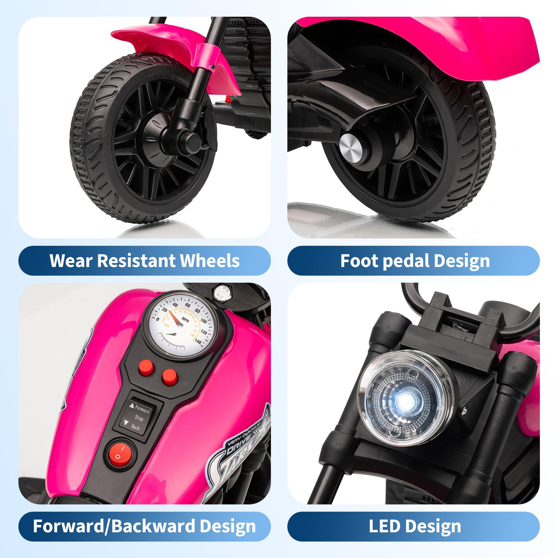 Moto elettrica Garvee 6V rosa con avviamento graduale e sospensioni: la prima moto elettrica per bambini dai 2 anni per gite sicure in giardino