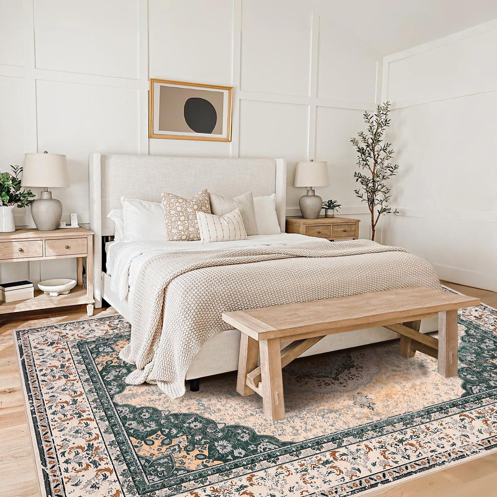 Tappeto vintage boho Garvee 120x170 cm in morbida finta pelle di agnello con supporto antiscivolo in TPR per soggiorno, camera da letto, cucina, ufficio