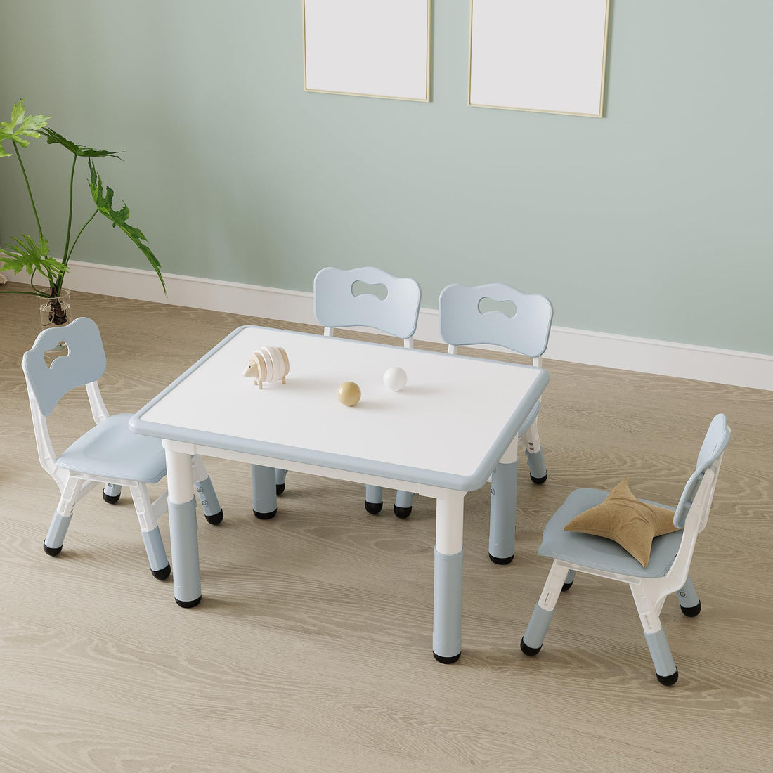 Set tavolo e 4 sedie per bambini Garvee, altezza regolabile, piano del tavolo con graffiti, gambe antiscivolo, tavolo per attività, robusto per casa e asilo