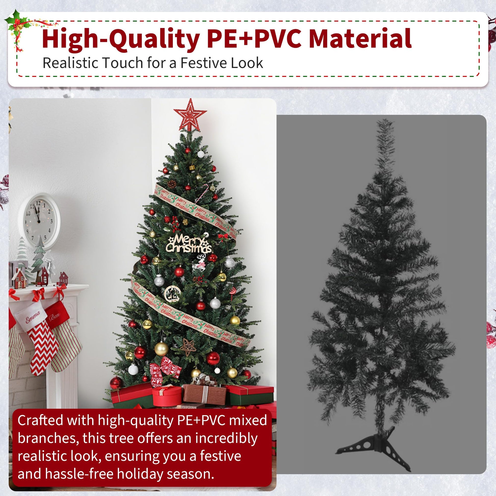 Albero di Natale Artificiale Garvee 210 cm PE/PVC con LED Risparmio Energetico per Grandi Stanze