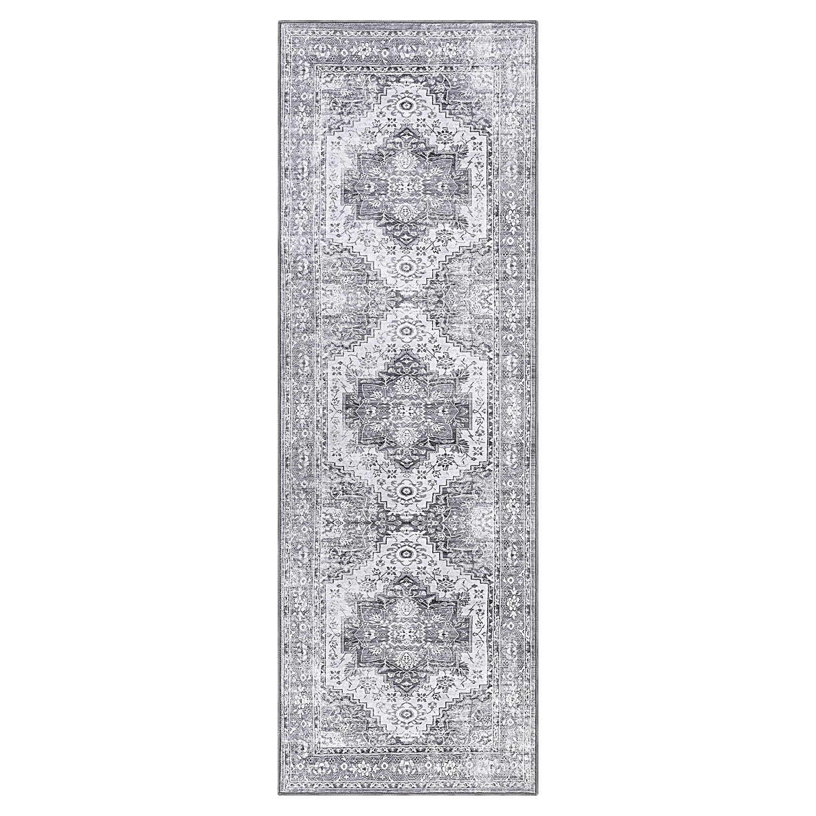 Tappeto Garvee Vintage Runner 60 x 230 cm Grigio Motivo Floreale