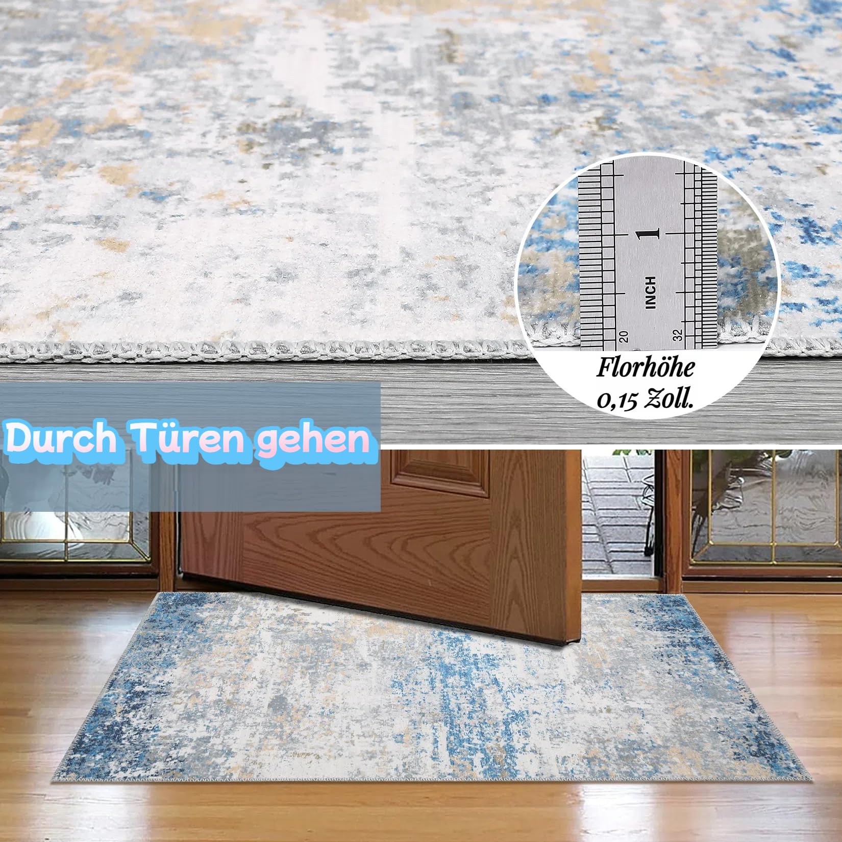 Tappeti astratti Garvee, design moderno, lavabili, tappeto grande per soggiorno, camera da letto, ufficio, 140x200 cm, grigio blu