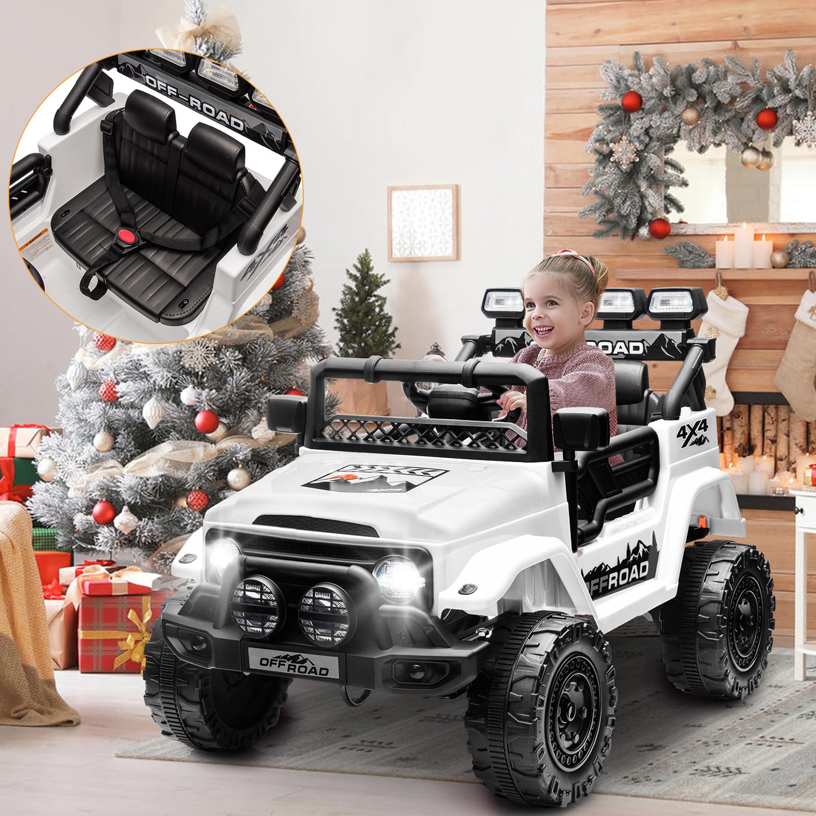 Garvee 12V Auto elettrica per bambini bianca con LED, suono, Bluetooth per centri commerciali, cortili e parchi giochi