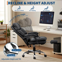 Sedia da ufficio Garvee in similpelle ergonomica regolabile con poggiapiedi, struttura in metallo, girevole a 360° per casa, ufficio, gaming, nera