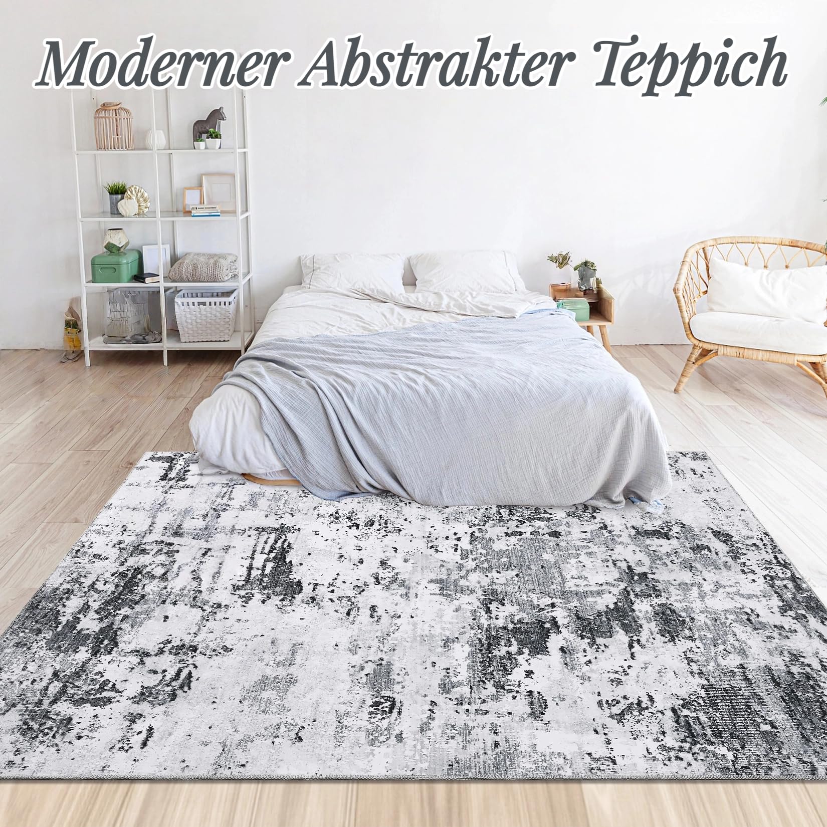 Tappeto lavabile moderno astratto Garvee per soggiorno o camera da letto, 200x290 cm, grigio