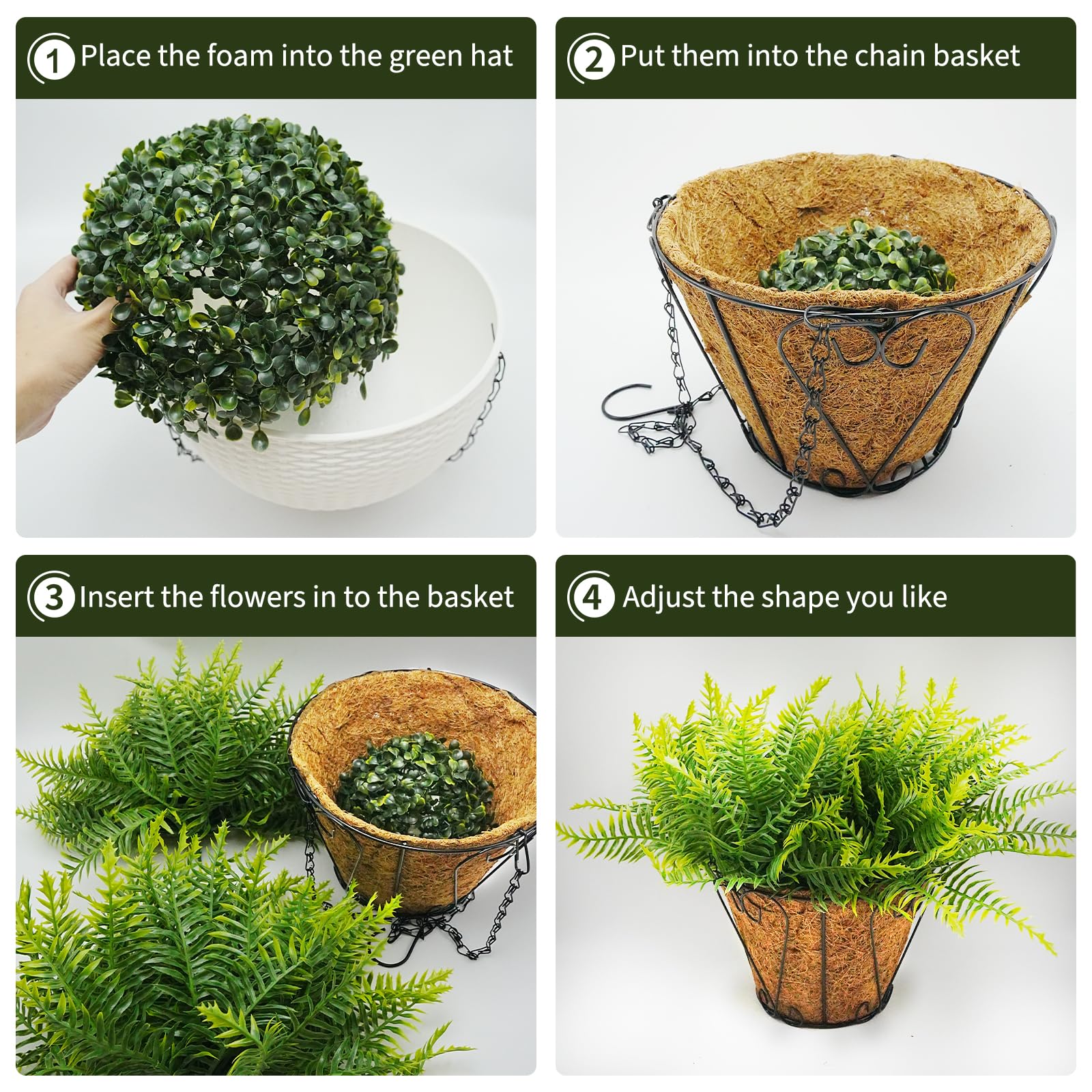 Garvee Set da 2 pezzi di felci artificiali da appendere all'esterno con cesto per giardino, balcone, terrazza, resistenti ai raggi UV, resistenti alle intemperie, in plastica, realistiche