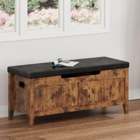 Panca contenitore Garvee in legno con cerniere di sicurezza, seduta imbottita, maniglie ergonomiche per soggiorno e camera da letto, 39,4" marrone