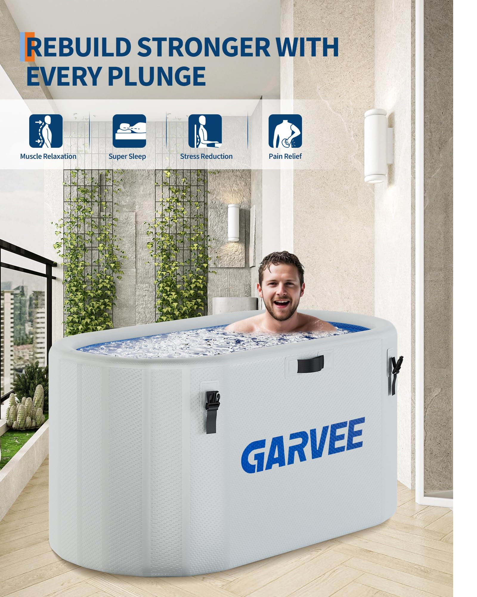 Vasca da bagno ghiacciata Garvee per atleti, 248 galloni, ovale, portatile, in PVC e fibra di vetro, coperchio isolato, per il recupero