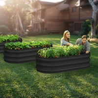 Aiuola rialzata in metallo ovale zincato senza fondo Garvee 195x60x28cm con bordo di sicurezza