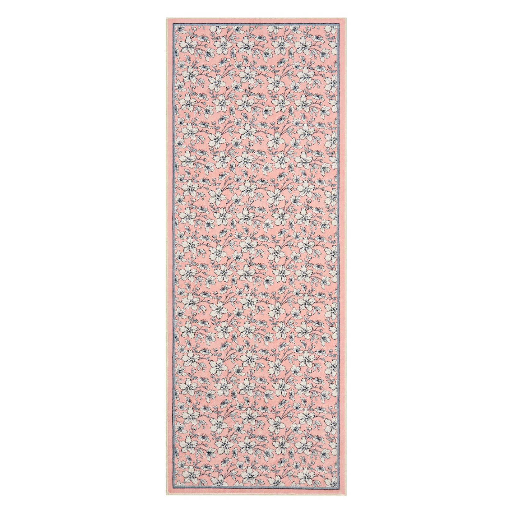 Tappeto per soggiorno Garvee 80x150cm a pelo corto, antiscivolo, vintage, floreale, lavabile, rosa