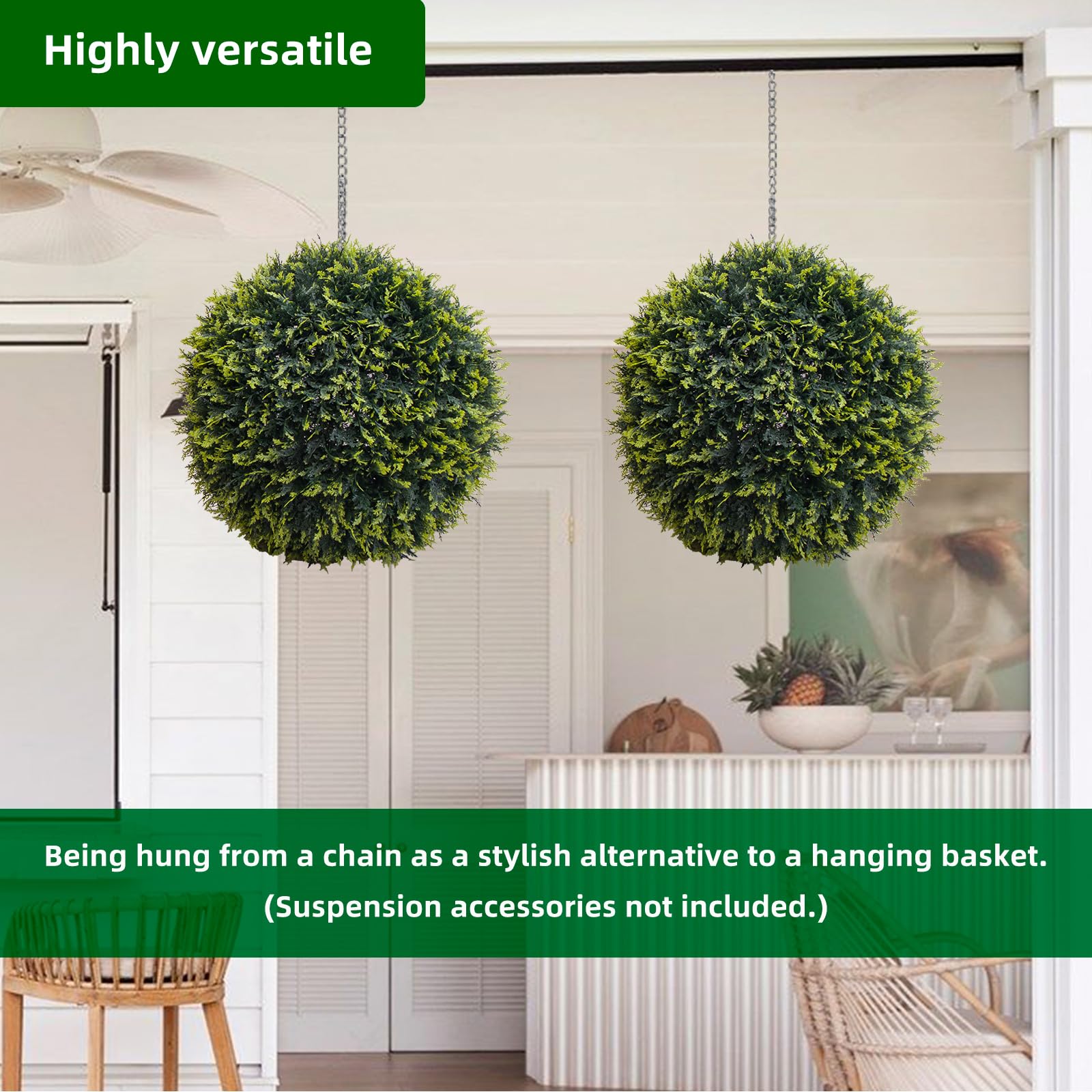 Sfere di cedro artificiale Garvee, set da 2, resistenti alle intemperie, senza manutenzione, materiale PE, per giardino e matrimonio, verde, 2 pezzi