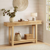 Tavolo Consolle Fluted Farmhouse in MDF, Stile Rustico per Ingresso e Soggiorno, 140 cm, Colore Legno Naturale