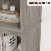 Libreria stretta Garvee a 5 ripiani con ripiani regolabili per soggiorno e ufficio, alta 180 cm, grigia, gambe in legno, MDF robusto