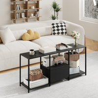 Mobile TV Garvee da 55 pollici con illuminazione a LED, ripiano aperto, cassetto in tessuto, centro di intrattenimento nero per soggiorno e camera da letto