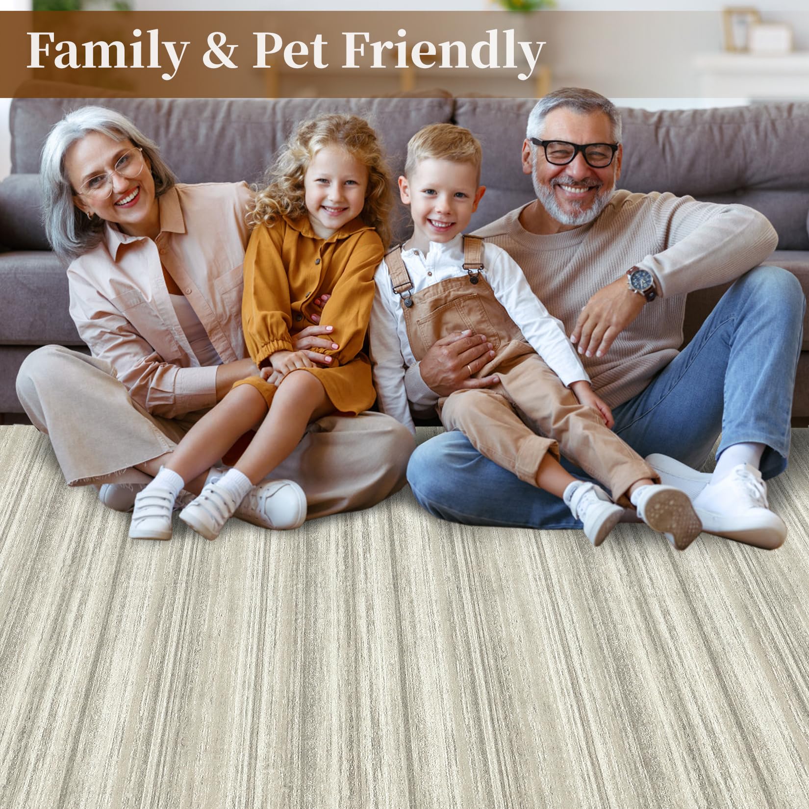 Tappeto a pelo corto Garvee 160x230cm, lavabile, beige, moderno, antiscivolo, per soggiorno, camera da letto, sala da pranzo