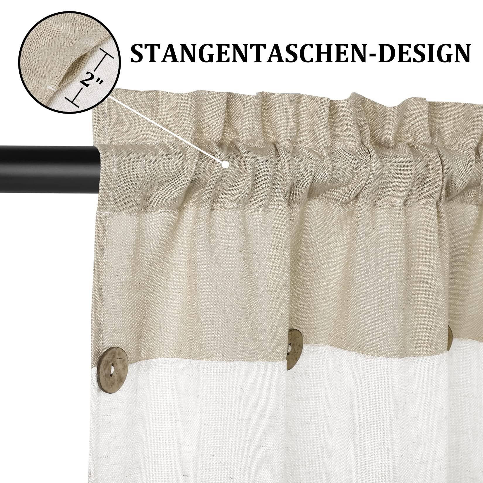 Tenda corta Garvee Vitrage Window Patchwork con bottoni decorativi, semitrasparente, beige, 132x38 cm, per cucina