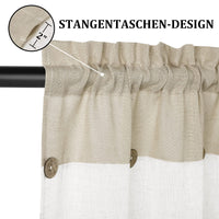 Tenda corta Garvee Vitrage Window Patchwork con bottoni decorativi, semitrasparente, beige, 132x38 cm, per cucina