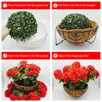 Garvee Set di 2 fiori di geranio artificiali, resistenti alle intemperie, cestino marrone, da appendere, per giardino e patio, realistici, rossi