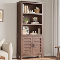 Libreria Garvee Farmhouse da 71" con ante, 5 ripiani, robusto legno MDF, venature del legno retrò, libreria per soggiorno e ufficio