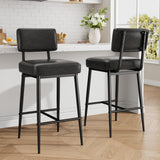 Set Garvee 2 Sgabelli da Bar 66 cm Finta Pelle Nero, Gambe in Metallo, Poggiapiedi H, Imbottitura Ergonomica, Cucina e Isola - Nero