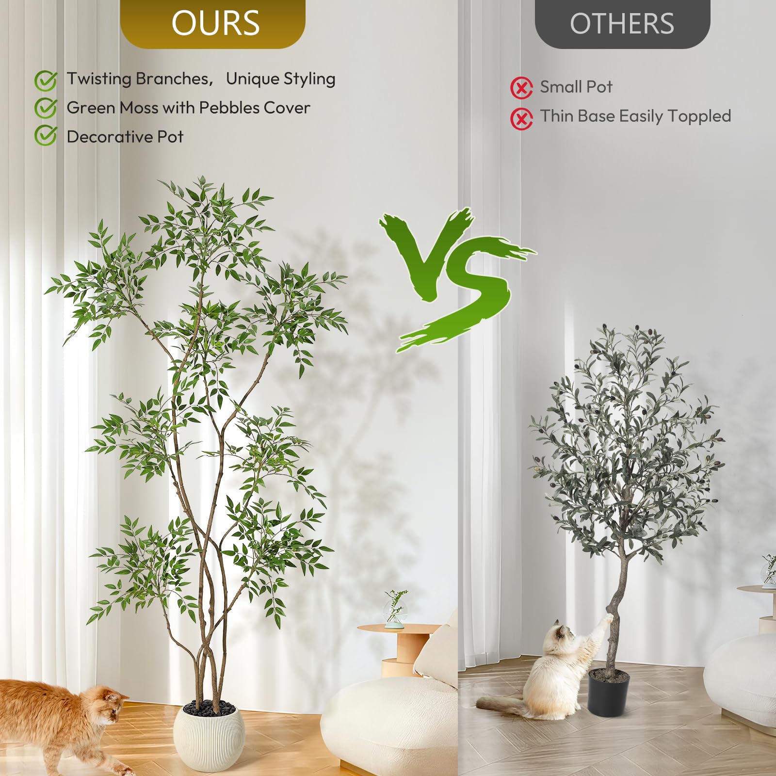 Pianta artificiale Nandina Garvee da 6 piedi con vaso in ceramica bianca per ufficio e soggiorno, realistica, facile da curare, durevole