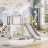 Garvee Set Scivolo Toddler 8-in-1 Multifunzione Con Scalatore, Canestro, Tunnel, Spazio Storage Per Interni Ed Esterni, Sicuro, Compatto, Colorato - Grey