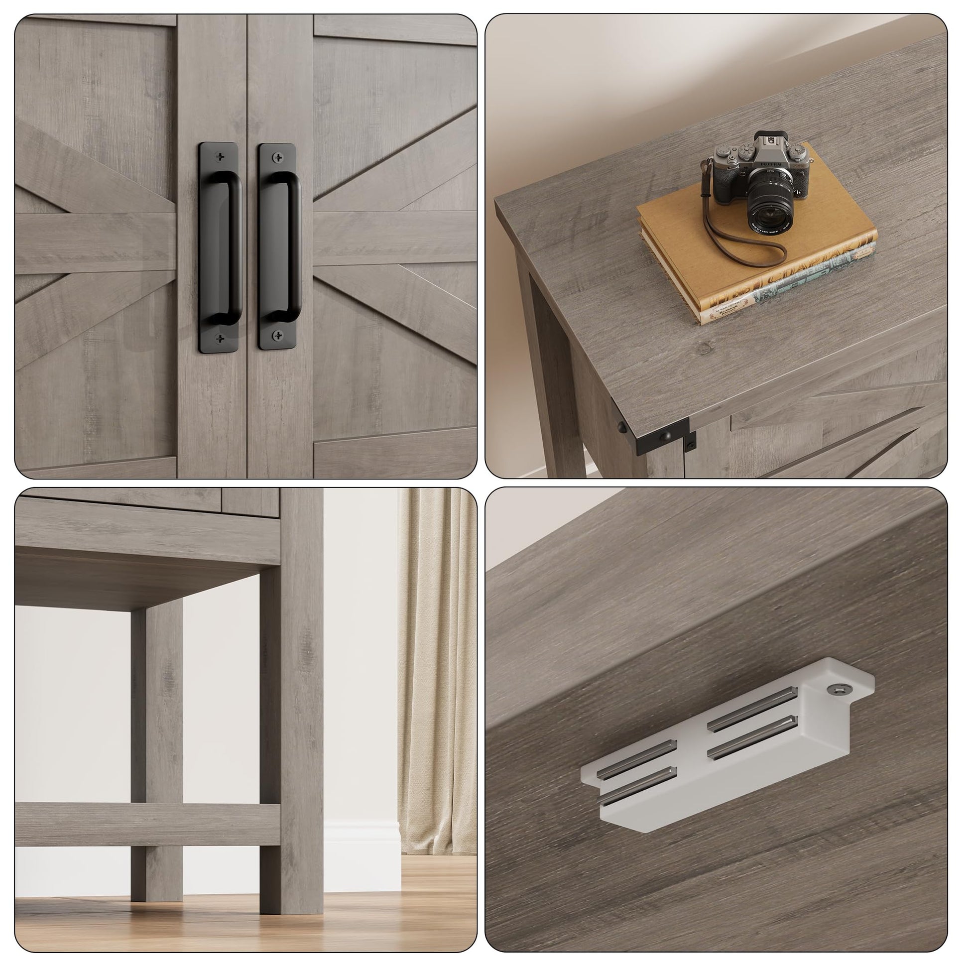 Tavolo consolle in legno Garvee Farmhouse con 2 ante per cucina e corridoio, 80x30x90 cm, grigio, robusto e multifunzionale