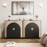 Garvee Buffet 165 cm Fluted con Maniglie Dorate, Ripiani Regolabili, Legno PB+MDF, Design Mid-Century, Nero Marrone, Cucina e Sala da Pranzo