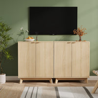 Mobile buffet Garvee con spazio di archiviazione, credenza in legno, 2 ante, ripiani regolabili, design scanalato, maniglie in metallo, naturale, sala da pranzo e soggiorno