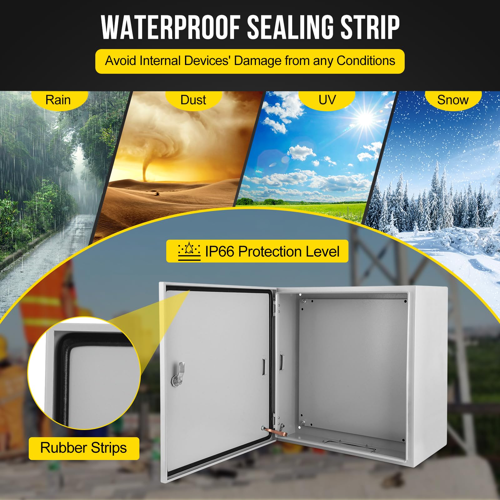 Scatola di distribuzione elettrica per esterni Garvee 16x16x8" IP66 in acciaio impermeabile e antipolvere con piastra di montaggio e staffa a parete per industria e edilizia, robusta, sicura, versatile