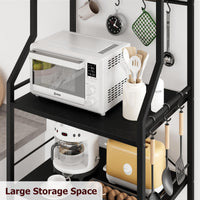 Scaffale da cucina Garvee Bakers Rack con 5 ripiani, 2 cestelli in filo metallico, 8 ganci, robusto MDF e acciaio, nero rustico, versatile per cucina e bar