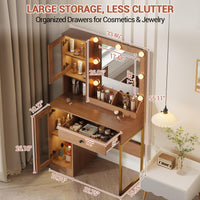 Tavolo da toeletta Garvee con specchio e illuminazione, MDF robusto, luci dimmerabili, porte USB, camera da letto, bianco