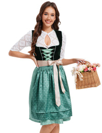 Garvee Dirndl da donna, abito tradizionale corto, midi, set completo, verde, taglia 34, per l'Oktoberfest