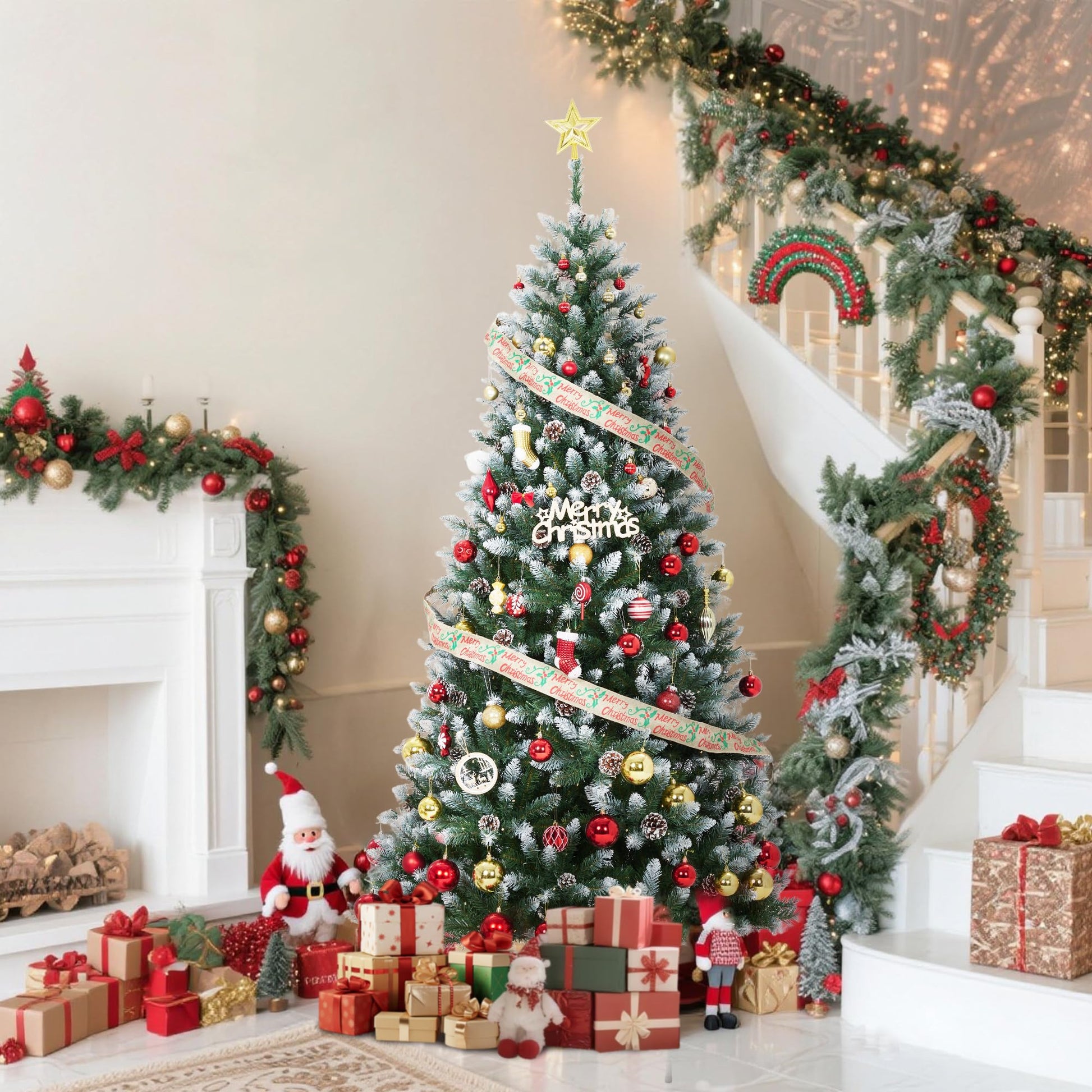 Albero di Natale Artificiale Garvee 225 cm PE/PVC - 400 LED, 3000 Rami, Supporto Metallico
