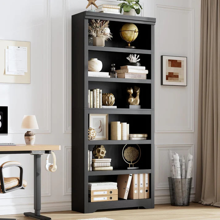 Garvee Libreria 6 Ripiani Alta 191 cm, Scaffale Regolabile, MDF Nero, Stile Rustico per Soggiorno e Studio