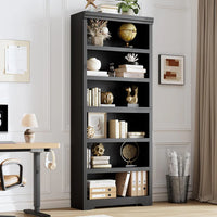 Garvee Libreria 6 Ripiani Alta 191 cm, Scaffale Regolabile, MDF Nero, Stile Rustico per Soggiorno e Studio