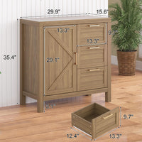 Credenza Garvee Buffet con spazio di archiviazione, ripiani regolabili, MDF e legno massello, soggiorno e cucina, stile country moderno, colore oro