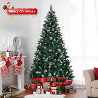 Albero di Natale artificiale Garvee da 180 cm con pigne ed effetto neve ghiacciata, rami fitti e realistici, supporto in metallo, bianco