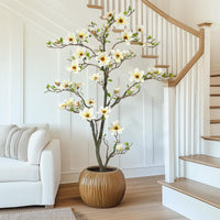 Albero di magnolia artificiale Garvee da 6 piedi, bianco, con rami regolabili, per uso interno ed esterno, struttura in metallo, base stabile
